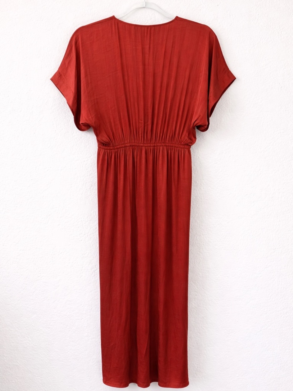 Steve Madden Aimee Ruched Front Midi Dress Spiced Apple Satin Sz M - Picture 7 of 9